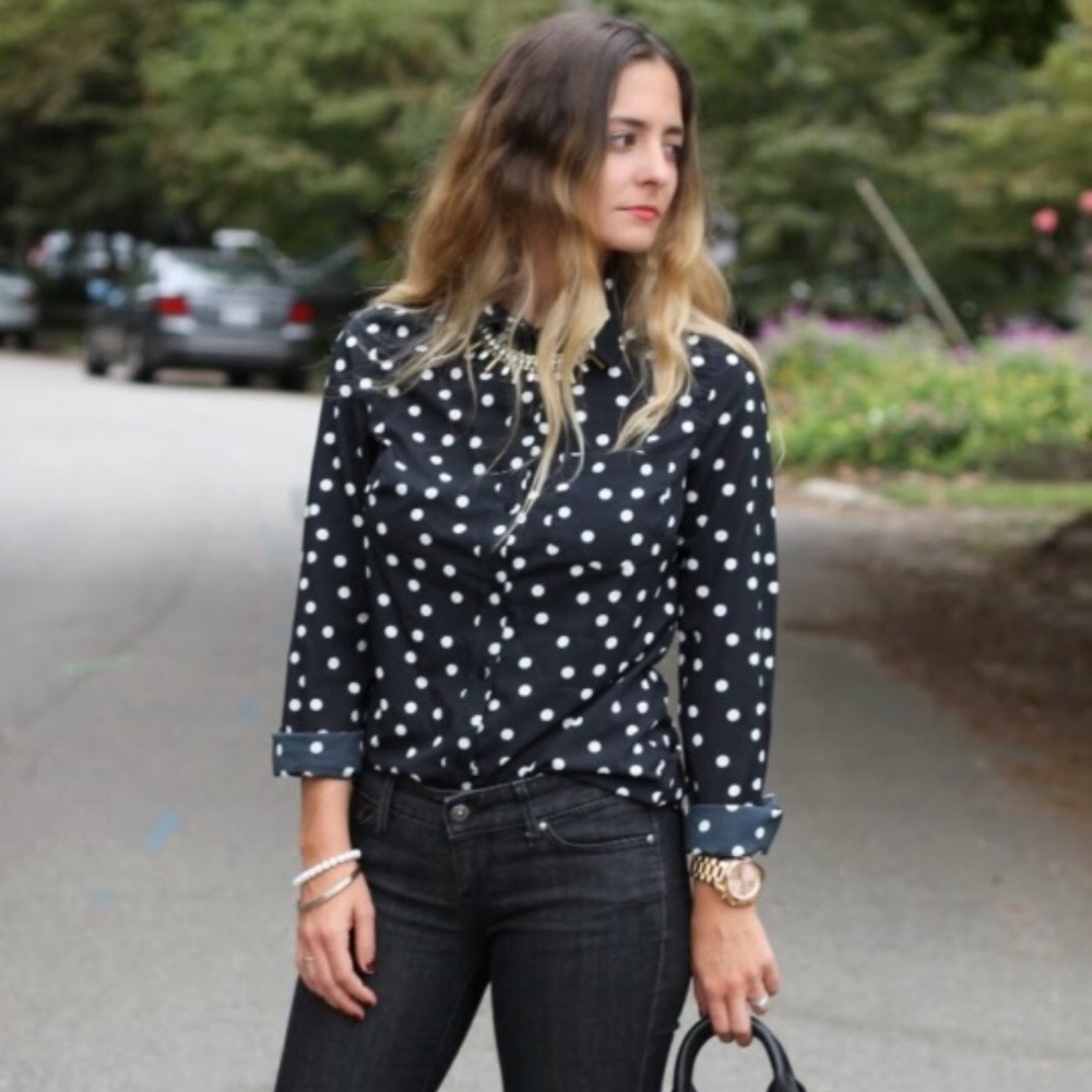 Merona Black and White Polka Dot Button Down S